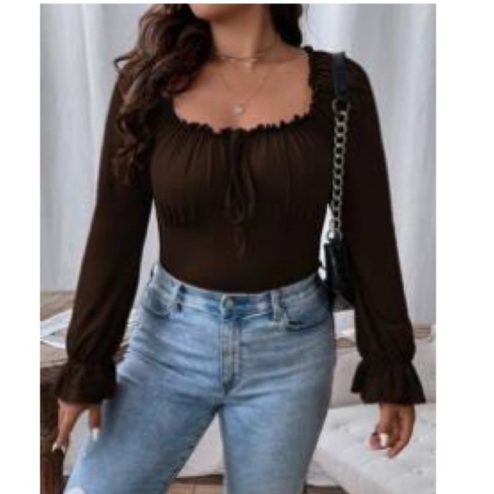 SHEIN Curve Brown Milkmaid Long Sleeve 1XL